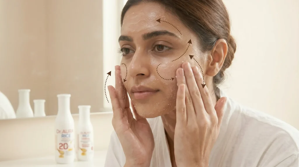 How to apply skin polish using gentle circular upward motions