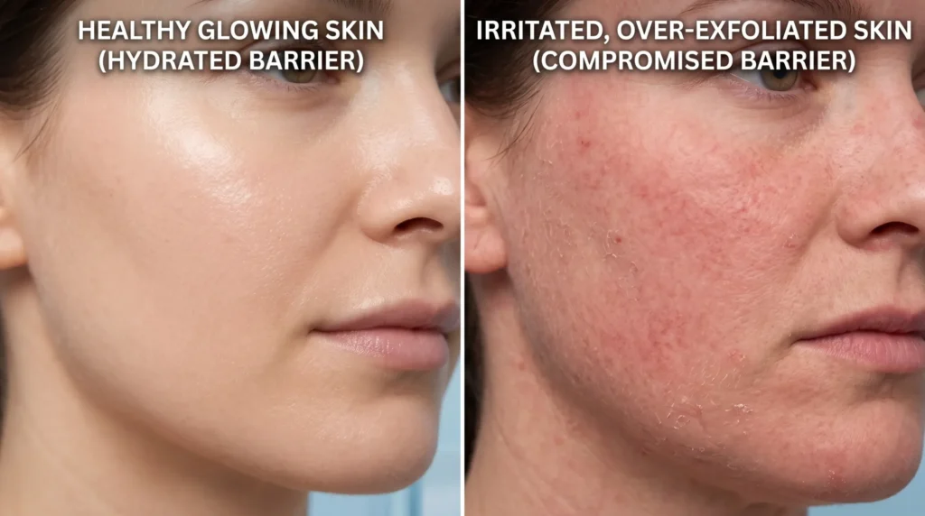 Signs of over exfoliation after excessive skin polishing treatment
