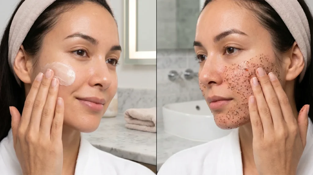 Skin polish vs scrub texture comparison