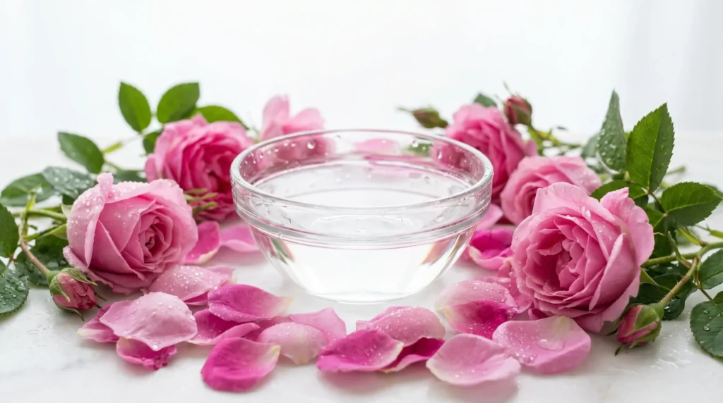 Pure rose water made from fresh rose petals