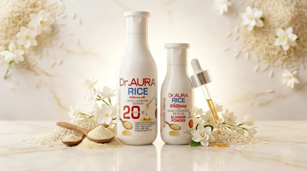 Rice skin polish with rice extract and niacinamide for exfoliation, brighter skin, and glass skin routine