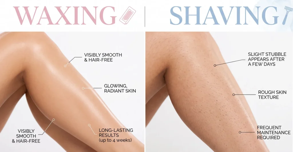 Waxing vs shaving comparison showing smoother skin and longer-lasting hair removal results