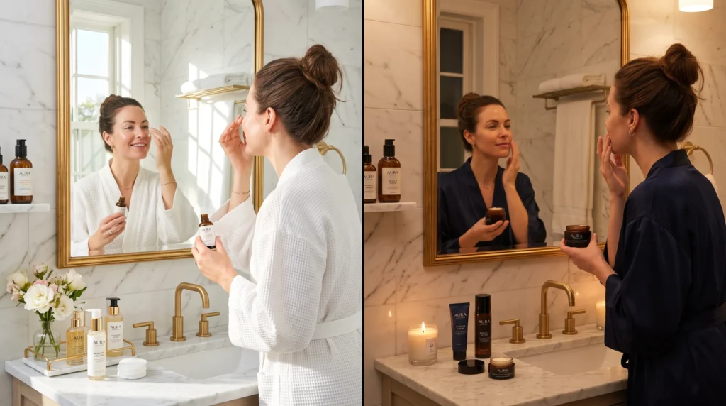 Morning and night skincare routine for naturally glowing skin